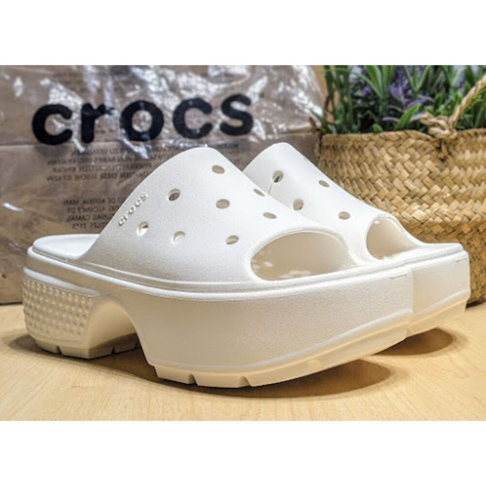 CROCS Chalk White Stomp Slide Sandals Women's Size 10 NWT